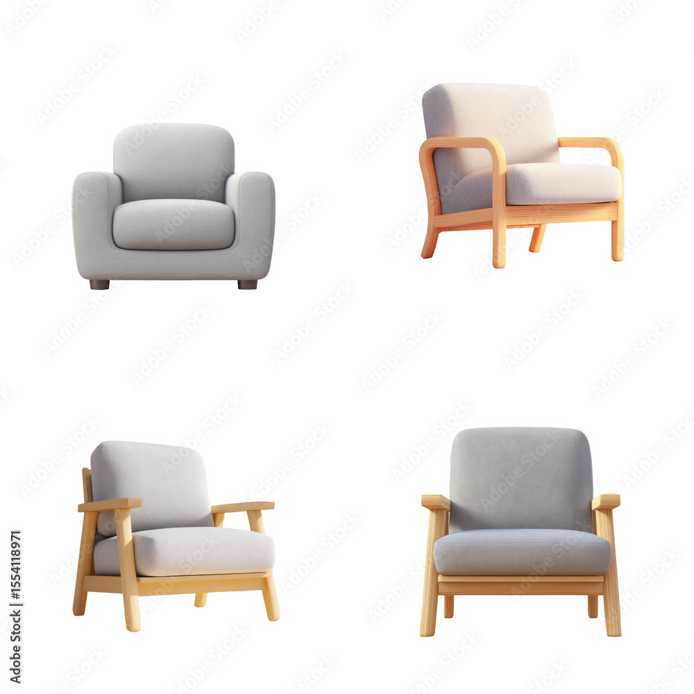 Fototapeta premium Four armchairs set, living room furniture, interior design, home decor, contemporary style