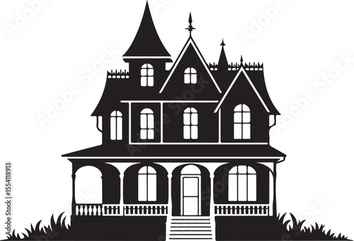 Victorian Haunted House Line Art