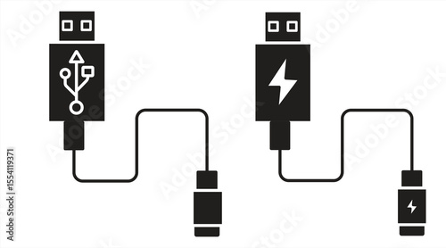 USB icon, USB cable symbol for charging device, eps 10 on white background, vector illustration.