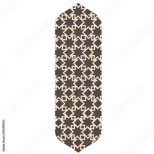 2D illustration of an Islamic ornament in arrow shape, filled with geometric patterns in brown tones, great for background design