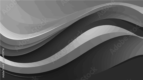 Abstract black and white wavy background with smooth curves and digital texture