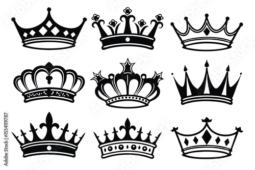 Royal Crown Icons in Black – Ten Unique Silhouettes