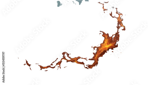 Red paint splash isolated on white background with artistic liquid drops and nature-inspired design elements