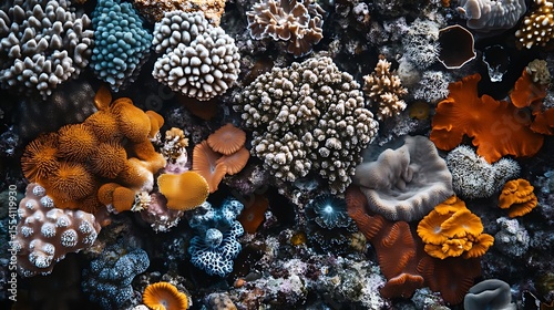 Vibrant Seashells Beach Background A Colorful Collection, colorful beautiful natural crystals. Selective focus.


