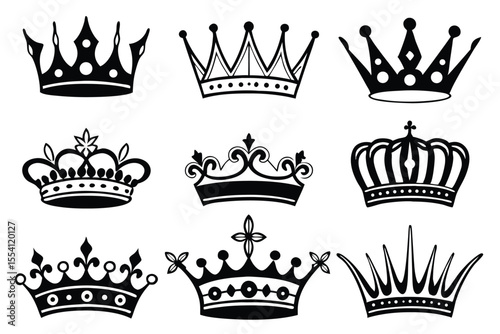 Royal Crown Icons in Black – Ten Unique Silhouettes