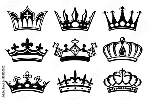 Royal Crown Icons in Black – Ten Unique Silhouettes