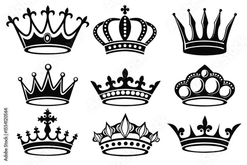 Royal Crown Icons in Black – Ten Unique Silhouettes
