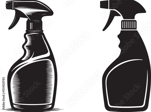  A black silhouette illustration showcases two spray bottles, commonly used for cleaning or gardening.