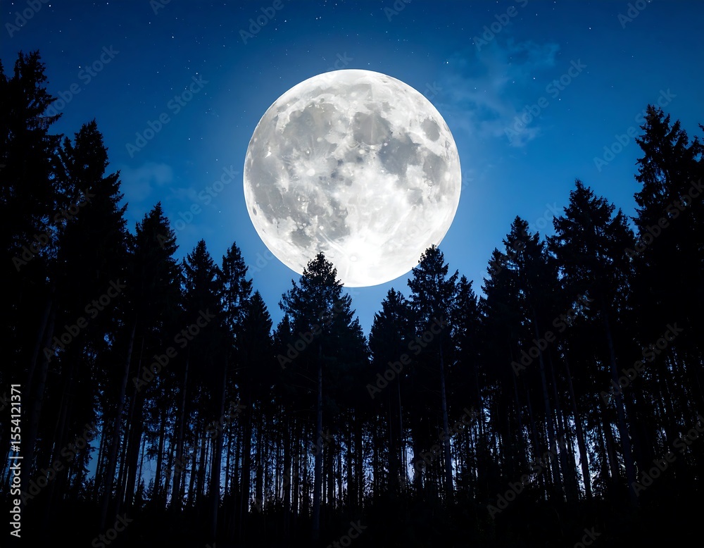 Fototapeta premium Full moon over a dark forest