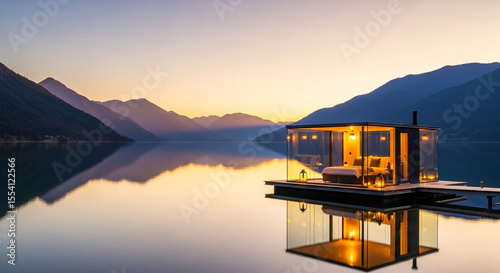 Luxury Floating Home: Lakeside Retreat at Sunset/Sunrise

Glass House on Water: Modern Architecture in Nature's Embrace

