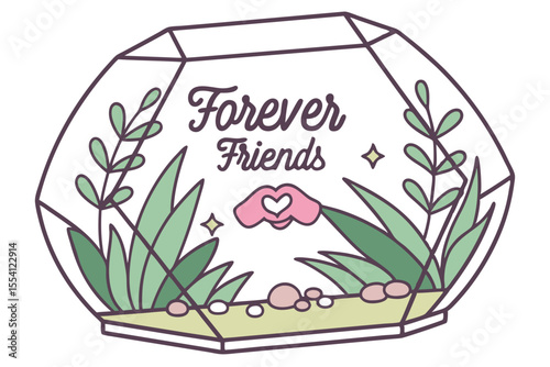 Charming tabletop terrarium with a delicate pinky plant and vibrant greenery