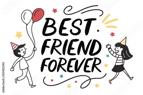Bold sans serif text best friend forever in vibrant cmyk colors