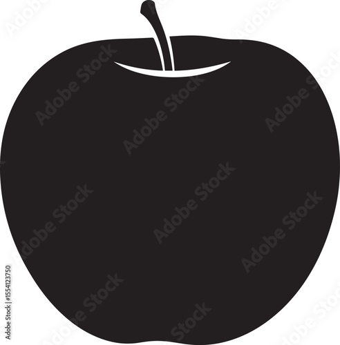  Flat black silhouette of an apple Fresh Fruit icon on white background