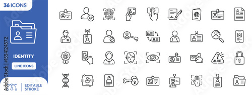 Set of line icons representing various identity and security concepts.