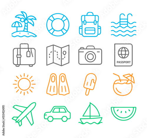 Summer vacation outline icons