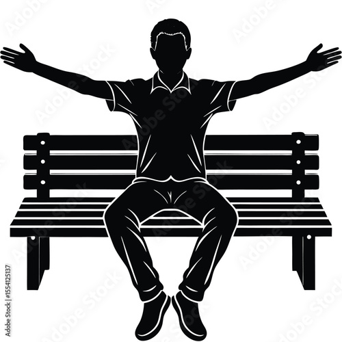 Silhouette of Relaxed Man Sitting on a Park Bench