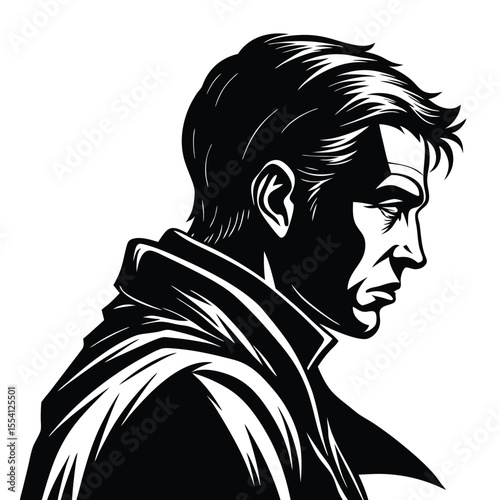 Dramatic Silhouette of a Man Profile View,  Intriguing Over-the-Shoulder Pose
