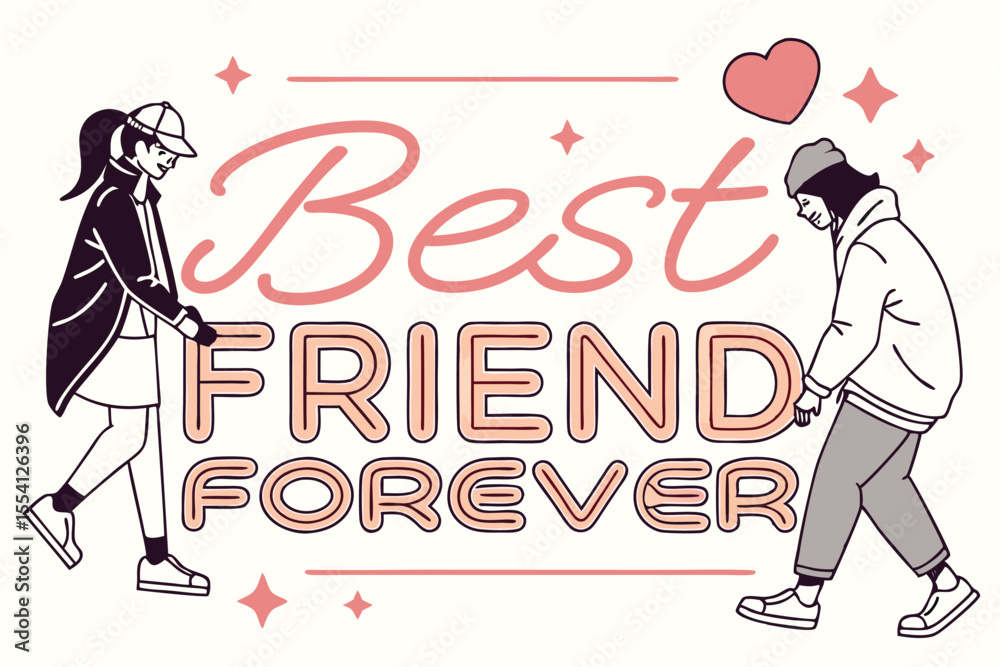 Obraz premium Retro neon sign text for best friends forever in vibrant colors