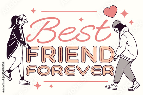 Retro neon sign text for best friends forever in vibrant colors
