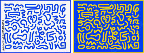 Set of abstract tribal seamless patterns. Collection of hand-drawn doodle backgrounds with ethnic or hieroglyphic style symbols-Retro 80s line art