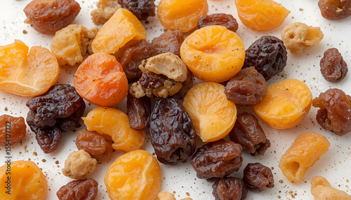 A vibrant mix of dried fruits showcasing apricots, raisins, and other treats, perfect for healthy snacks and culinary applications.
