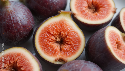 Ripe figs displaying juicy flesh, perfect for healthy eating and dessert recipes, a delectable fruit offering intense color and texture.
