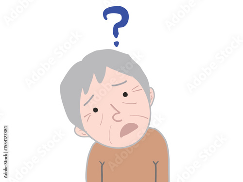 Illustration of an elderly person tilting their head and a question mark
