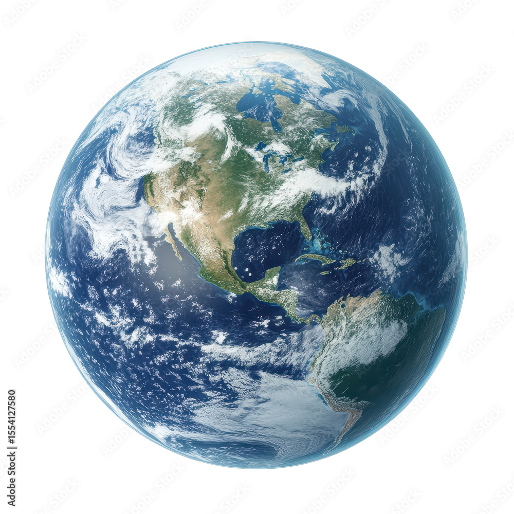 Obraz premium Earth North America view from space blue green clouds oceans planet isolated on a transparent background