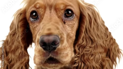 Close-up Portrait of a Cute Brown Dog with Expressive Eyes and Long Ears on White Background