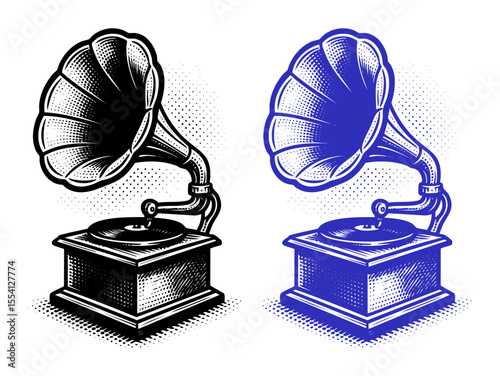 Vintage Gramophone Illustration - Dual Color Style