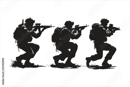 soldier with rifle, silhouette, soldier, gun, vector, military, illustration, people, music, rifle, weapon, army, silhouettes, war, sniper, guitar, black, boy, guitarist, musician, child, rock, men, a