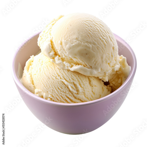 Creamy vanilla ice cream scoops in a bowl dessert treat sweet food isolated on a transparent background