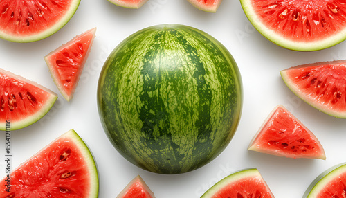 Ripe watermelon with juicy slices showcases vibrant colors and natural textures on a bright backdrop creating a refreshing summer vibe.