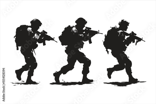 soldier with rifle, silhouette, soldier, gun, vector, military, illustration, people, music, rifle, weapon, army, silhouettes, war, sniper, guitar, black, boy, guitarist, musician, child, rock, men, a