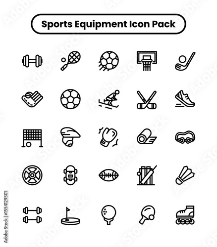Sports Equipment thick line icon set 