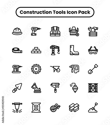 construction tools  thick line icon set 