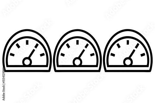 Three identical gauges are displayed in a horizontal row each showing a different reading with a needle pointing to varying levels on a semicircular scale