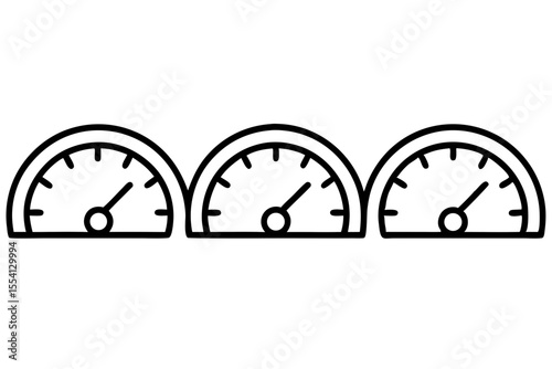 Three identical gauges are displayed in a row each showing a different reading on their respective dials depicted in a simple black and white line