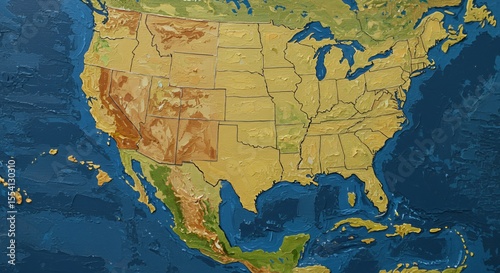North America's Topography: A Textured Map of the United States and Mexico