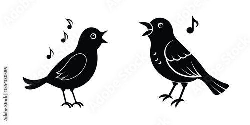 Canary Singing Melody Flat Silhouette on White Background