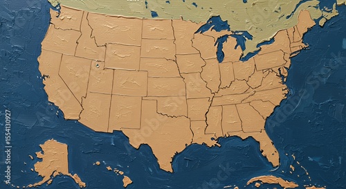 Textured Canvas Map of the United States, a Whimsical Artistic Depiction