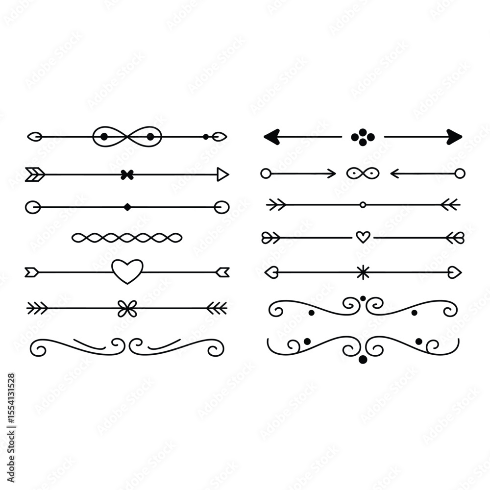 Fototapeta premium Collection of decorative dividers with arrows hearts and ornaments