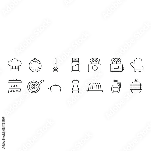 Collection of kitchen utensils and cooking appliances isolated on white