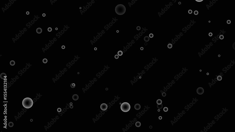 Bubble float upwards, abstract rising water bubble to the surface in black background. Aqua and ocean liquid air water theme. water bubble filled carbon dioxide flying. Animation of soap bubbles.