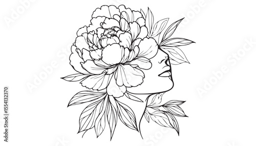 Continuous one single minimal line drawing woman with flower head