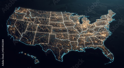Illuminating America: A Nighttime View of the United States' Vibrant Cities and Highways