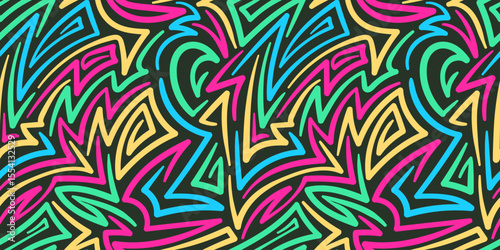 Neon Tribal Lightning Bolt Abstract Doodle