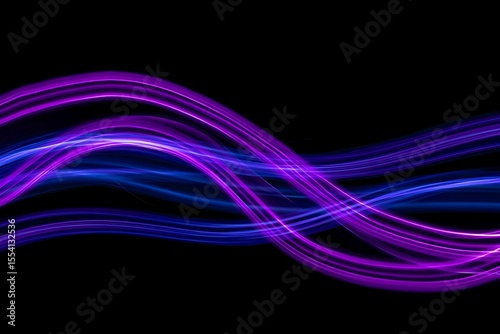 Abstract Wavy Light Streaks of Purple and Blue on a Black Background