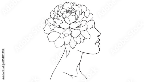 Continuous one single minimal line drawing woman with flower head