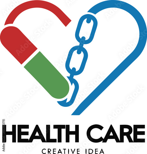 Modern Minimalist Healthcare Logo with Heart and Chain Link Symbol